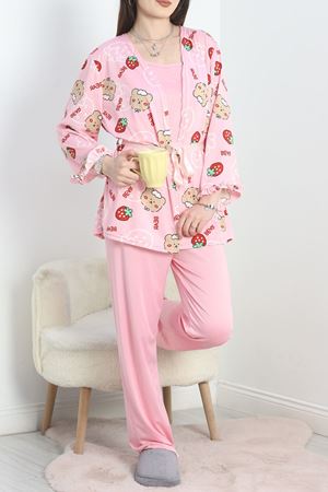 Milan Kumaş 3'Lü Set Pijama Takımı Pembedesenli - 70103.1857.