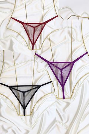 Tül Tanga 3'Lü Külot Set Siyahbordomor - 1163.1364.