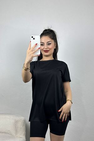 Yanı Yırtmaçlı Bisiklet Yaka Tunik Siyah - 70118.1878.