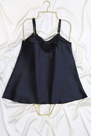 Güpürlü Saten Üst Gecelik Siyah - 1179.1364.