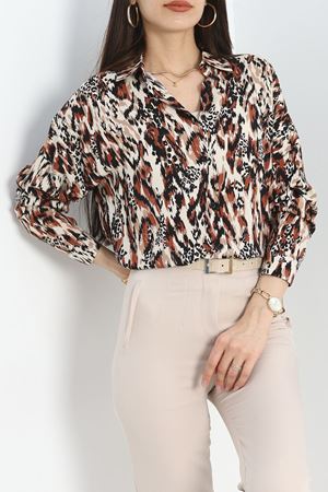 Desenli Oversize Dokuma Gömlek Kiremitbej - 1802.1095.