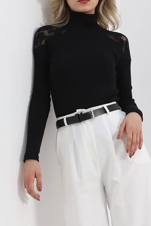Omuz Dantel Bluz Siyah - 1750.1095.
