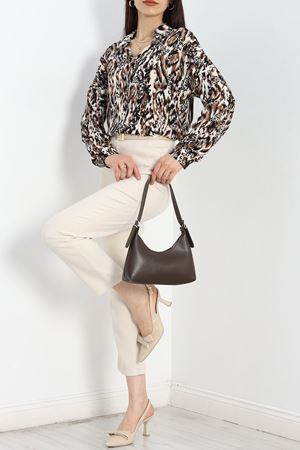 Desenli Oversize Dokuma Gömlek Sütlükahve - 1802.1095.