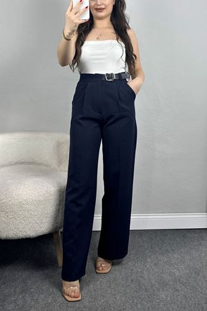 Double Kumaş Kemerli Palazzo Pantolon Lacivert - 30760.1397.