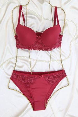 Dalgıç Kol Dantelli Boş Kalıp Vişne - 2555-B.1783.