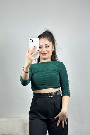 Arkası U Yaka Crop Bluz Zümrüt - 41391.1595.
