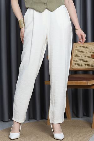 Önden Pileli Havuç Pantolon Ekru - 80042.0444.