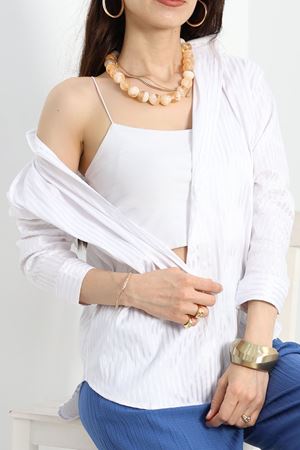 Çizgili Terikoton Gömlek Beyaz - 80018.147.