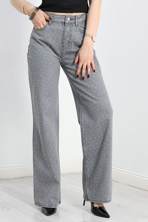 Taşlı Palazzo Kot Pantolon Gri - 30824.1904.