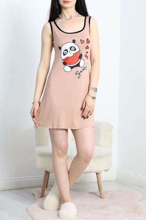 Biyeli Baskılı Gecelik Elbise Bej - 50330.1857.