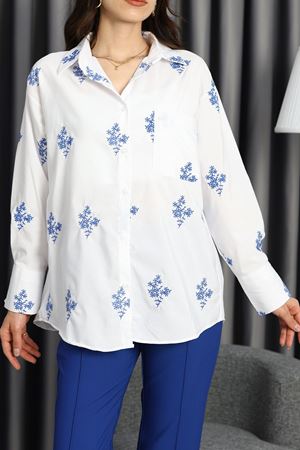 Nakışlı Balon Kol Gömlek Beyaz - 30775.1949.