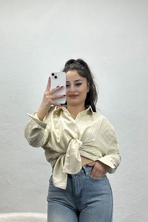 Çizgi Detaylı Gömlek Bej - 80023.147.