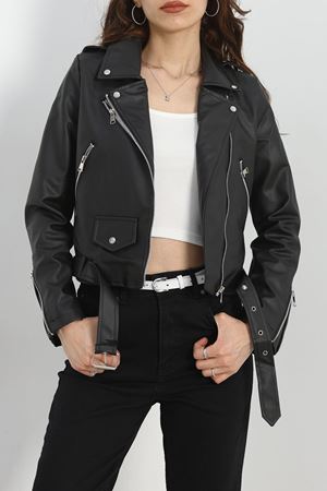 Kemerli Deri Ceket Siyah - 9707.1247.