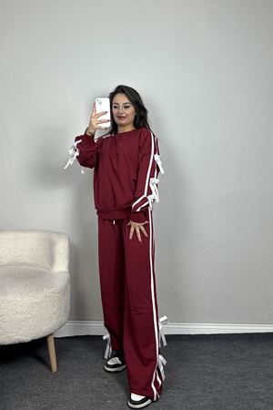 Özel Tasarım İki İplik Kurdele Detay Eşofman Takım Bordo - 70164.1857.