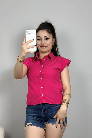 Düz Vatkalı Kolsuz Gömlek Fuşya - 90313.147.