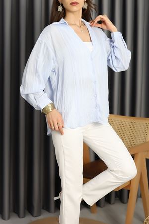 V Yaka Çizgi Detaylı Gömlek Bebemavi - 41546.444.