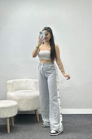 Özel Tasarım Nakışlı 2 İplik Eşofman Altı Gri - 70159.1857.