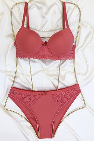 Dalgıç Kol Dantelli Sütyen Takım Gülkurusu - 2555.1783.