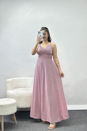 Çizgili İp Askı Elbise Bordo - 4593.179.