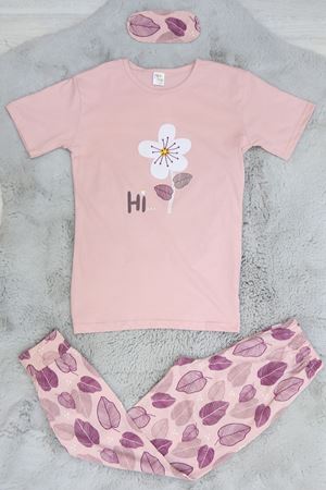 13-16 Yaş Göz Bantlı Penye Çocuk Pijama Takımı Pembeçiçek - 50620.1951.
