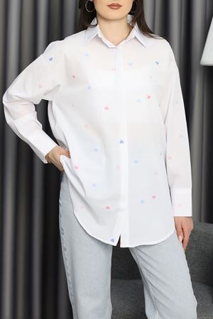Kalp Desenli Gömlek Beyaz - 70429.751.