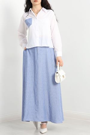 Çizgili Etekli Takım Beyazmavi - 13204.179.