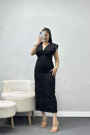 Dabıl Kumaş Vatkalı Elbise Siyah - 41550.104.
