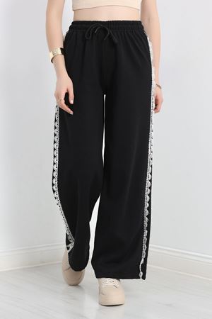 Özel Tasarımlı Güpürlü 2 İplik Eşofman Altı Siyah - 70157.1857.