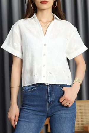 Topshow Fisto Detaylı Nakışlı Gömlek Beyaz - 90019.155.