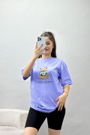 Baskılı Oversize Tişört Lila - 22618.1878.