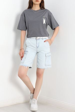 Baskılı Oversize Tişört Antrasityeşil - 40649.1872.
