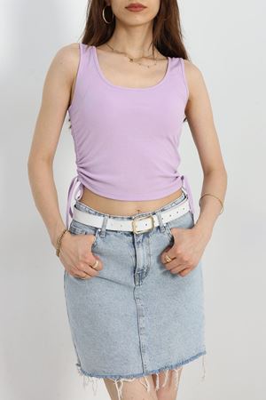 Yan Büzgülü Sıfır Kol Bluz Lila - 3160.1595.