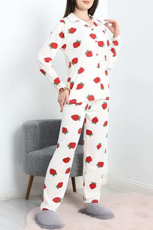 Milan Düğmeli Pijama Takımı Beyazçilek - 50728.1929.