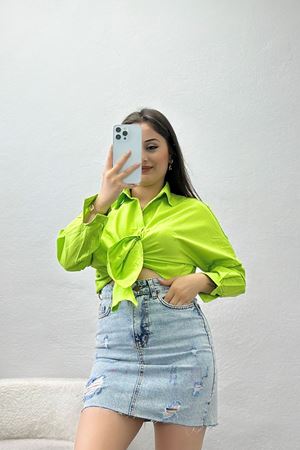 Terikoton Oversize Gömlek Fıstıkyeşili - 30840.1949.