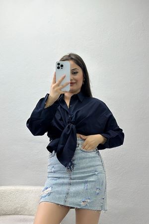 Terikoton Oversize Gömlek Lacivert - 30840.1949.