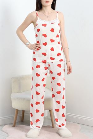 Modal Kumaş Dantelli Pijama Takımı Ekrukırmızı - 620.1287.