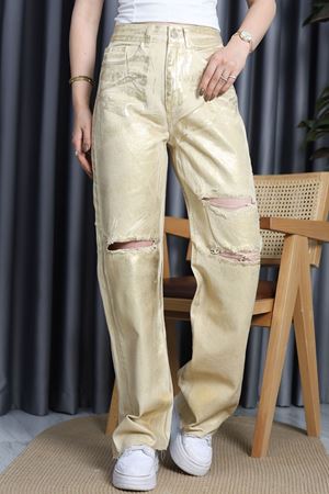 Lazerli Palazzo Kot Pantolon Metaliksarı - 31118.1946.