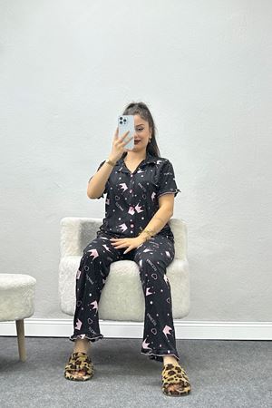 Pegasus Fırfırlı Düğmeli Pijama Takımı Yıldızsiyah - 671.1287.