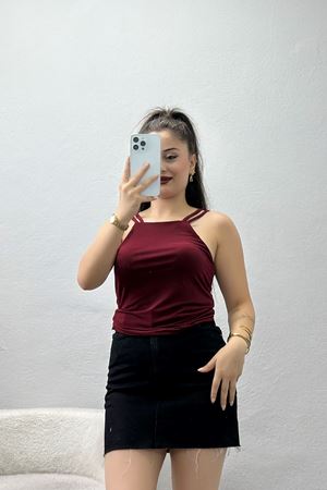 Çift İp Askılı Bluz Bordo - 70457.1949.