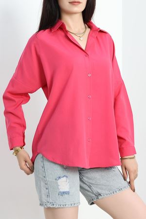 Oversize Terikoton Gömlek Fuşya - 20369.1874.
