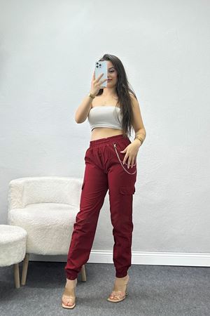 Zincir Detaylı Eşofman Altı Bordo - 42038.102.