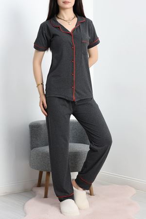 Düğmeli Süprem Pijama Takımı Koyuantrasit - 41820.1048.