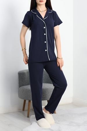 Süprem Biyeli Düğmeli Pijama Takımı Lacivert - 50730.1950.