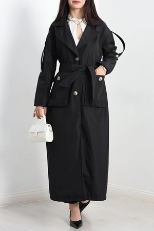 Astarlı Cep Detay Trençkot Siyah - 7545.179.