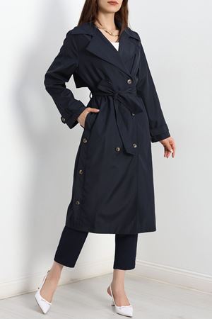 Astarlı Yan Düğmeli Oversize Trençkot Lacivert - 7518.179.