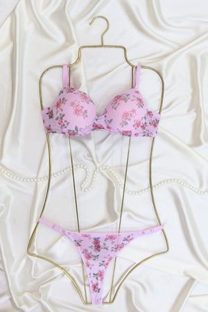 Çiçek Baskılı Tül Takım Dolu Kap  Pembe - 2563.1783.