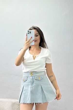 Yaka Aksesuarlı Bluz Beyaz - 70620.1019.