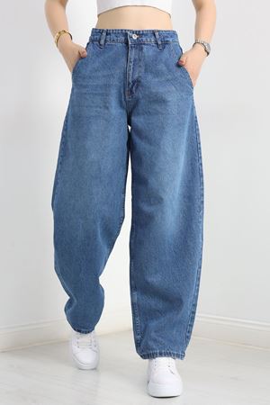 Arkası Tokalı Baggy Kot Pantolon Mavi - 31152.1590.
