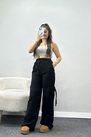 Büzgülü Cepli 2 İplik Eşofman Altı Siyah - 50525.1857.