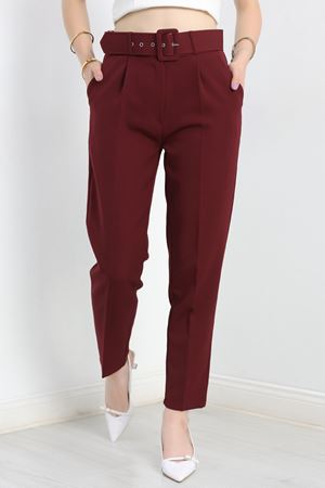 Kemerli Kumaş Pantolon Mürdüm - 20369.1397.